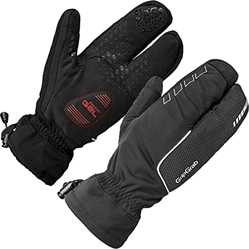 Mountain Bike Gloves : GripGrab Unisex's Nordic Windproof Deep Winter Lobster Padded Touchscreen Cycling Gloves Thermal 3-Finger Bicycle Mittens, Black, Medium