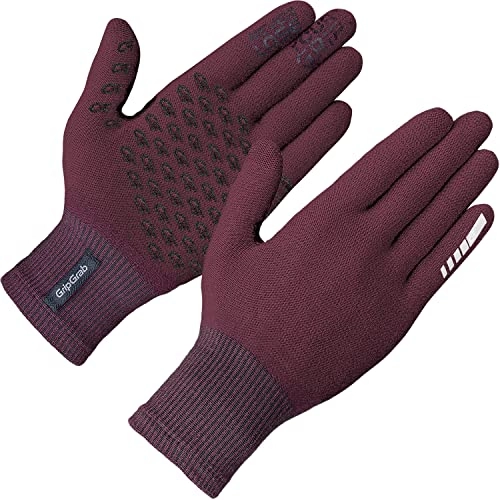 Mountain Bike Gloves : GripGrab Unisex's Primavera Merino-Wool 2nd Edition Touchscreen Knitted Cycling Gloves Full-Finger Anti-Slip Bicycle Liners Winter, Dark Red, X Small