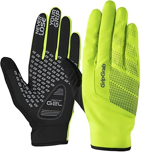 Mountain Bike Gloves : GripGrab Unisex's Ride Windproof Midseason Padded Touchscreen Cycling Gloves Full Finger Breathable Bicycle Black Hiviz Winter, Yellow Hi-Vis, L