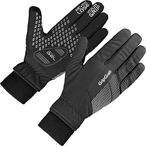 Mountain Bike Gloves : GripGrab Unisex's Ride Windproof Winter Thermal Full Finger Padded Cycling Gloves Fleece Lined Touchscreen-Compatible Black HiViz, Large