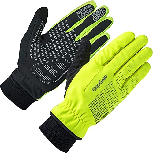 Mountain Bike Gloves : GripGrab Unisex's Ride Windproof Winter Thermal Full Finger Padded Cycling Gloves Fleece Lined Touchscreen-Compatible Black HiViz, Yellow Hi-Vis, X-Small