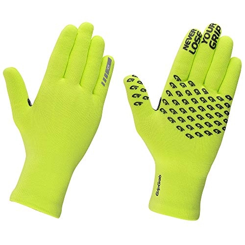 Mountain Bike Gloves : GripGrab Unisex's Waterproof Knitted Thermal Winter Anti-Slip Cycling Gloves-Windproof Full-Finger Rain Protection, Yellow Hi-Vis, XL / XXL