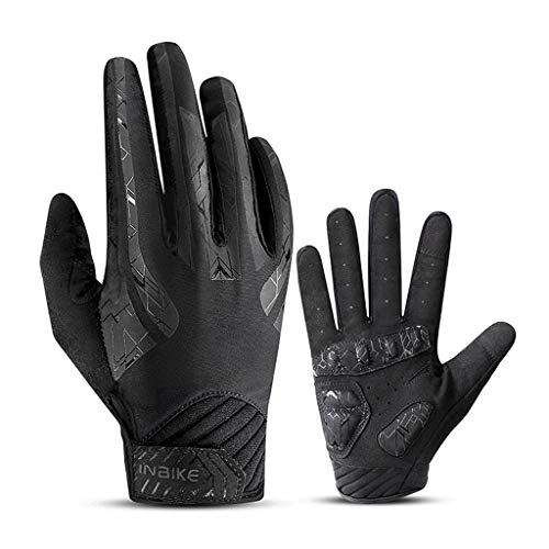 Mountain Bike Gloves : GSPORTFIS Reflective Cycling Gloves Men Women Winter Full Finger Touch Screen Windproof Warm Sports MTB Bike Road Bicycle Gloves (Color : Black, Size : Large)