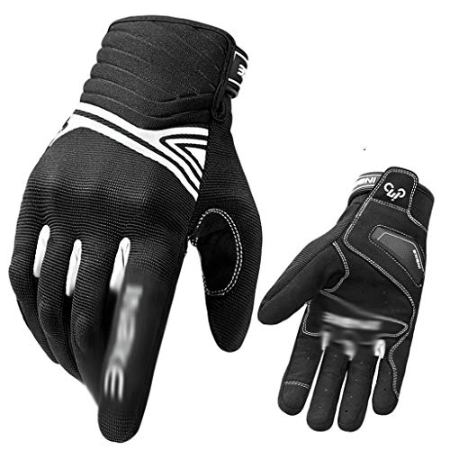 Mountain Bike Gloves : GSPORTFIS Shockproof Cycling Gloves Breathable Riding MTB Bike Bicycle Gloves Men Full Finger Touch Screen Motorcycle Sport Gloves (Color : Black+White, Size : Large)