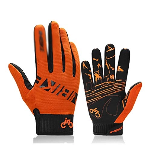 Mountain Bike Gloves : GSPORTFIS Touch Screen Bicycle Gloves Shockproof Full Finger Cycling Gloves Breathable Motorcycle MTB Bike Gloves for Men Women (Color : Orange, Size : Large)