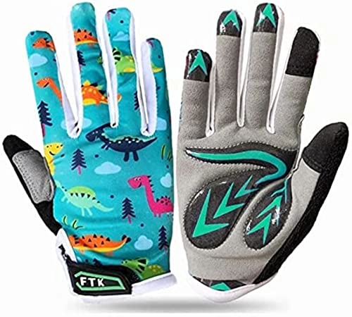 Mountain Bike Gloves : HTOUR New Colorful Non Slip Bicycle Gloves for Kids Full Finger Gel Padding Cycling Glove Outdoor Sport Road Mountain Bike Age 2-11-a5-XL (Age 9-11)