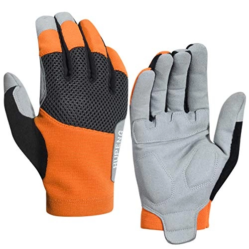 Mountain Bike Gloves : HUPENG Full Finger Mountain Cycling Gloves, Anti-Shock Padded Bike Motorcycle Outdoor Sport Gloves for Men / Women (Gray, Medium)