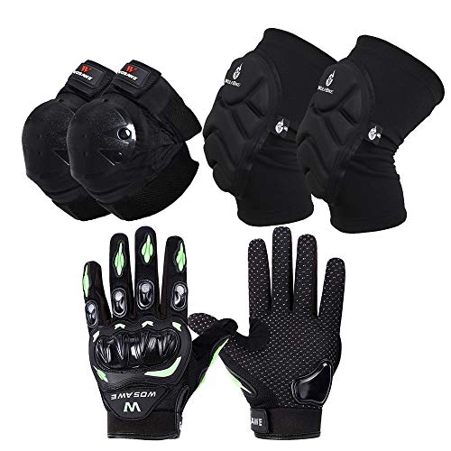 Mountain Bike Gloves : HYTD Bicycle Protective Gear Off-Road Motorcycle Mountain Bike Anti-Fall Gloves Knee Pads Elbow Set Protective Gear Six-Piece, Green, M