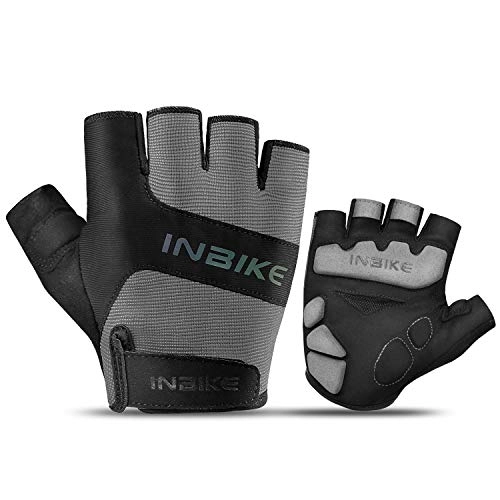 Mountain Bike Gloves : INBIKE 3MM EVA Pad Breathable Fingerless Cycling Gloves Reflective Lightweight Biking Gloves for Men Women Grey Medium