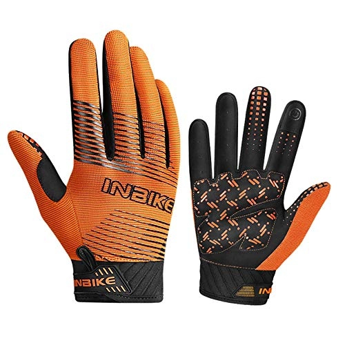 Mountain Bike Gloves : INBIKE Cycling Gloves Breathable Full Finger MTB Bike Gloves for Men Women Touch Screen Shockproof Hiking Fitness Road Bicycle Gloves(Orange, M)