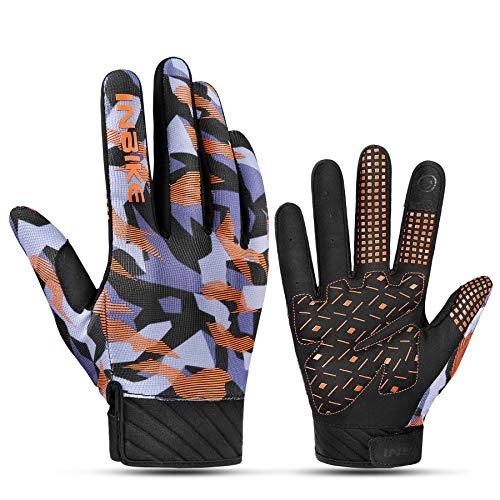 Mountain Bike Gloves : INBIKE Cycling Gloves for Men Mountain Bike MTB Gloves Mens Padded Cycle Accessories Womens Bikes Riding Tactical Bicycle Road Biking Touchscreen Long Full Finger Black Orange M