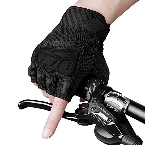 Mountain Bike Gloves : INBIKE Cycling Gloves Mens Cycle Mountain Bike Womens Padded MTB Fingerless Road Gel Pad Glove for Men Half Finger Bicycle Biking Exercise Gym Accessories Black L