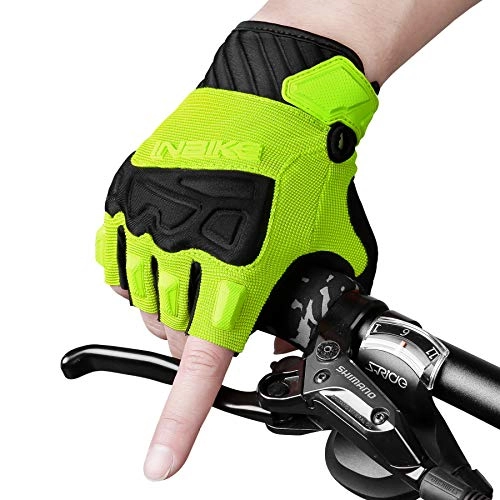 Mountain Bike Gloves : INBIKE Cycling Gloves Mens Cycle Mountain Bike Womens Padded MTB Fingerless Road Gel Pad Glove for Men Half Finger Bicycle Biking Exercise Gym Accessories Green L