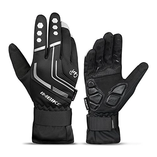 Mountain Bike Gloves : INBIKE Cycling Winter Gloves, for Men Windproof Reflective Thermal Gel Pads Touch Screen MTB Mountain Bike Black Large