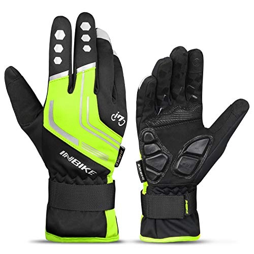 Mountain Bike Gloves : INBIKE Cycling Winter Gloves, for Men Windproof Reflective Thermal Gel Pads Touch Screen MTB Mountain Bike Green Large