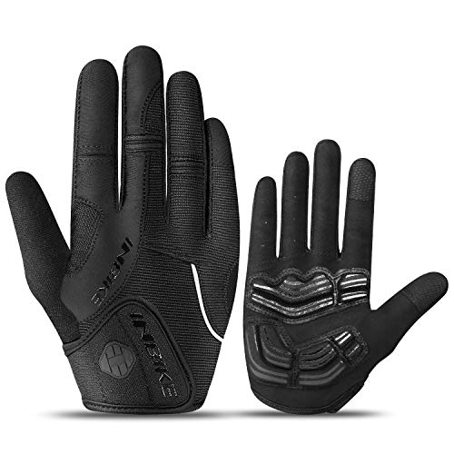 Mountain Bike Gloves : INBIKE Men's Cycling Gloves, Full Finger Gel Padded Mountain Bike Black Medium