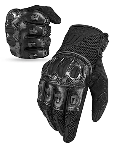 Mountain Bike Gloves : INBIKE Motorbike Motorcycle Gloves Mens Leather Cycling Mountain Bike MTB Motor Riding Hard Knuckle Summer Full Finger for Men Black L