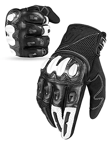 Mountain Bike Gloves : INBIKE Motorbike Motorcycle Gloves Mens Leather Cycling Mountain Bike MTB Motor Riding Hard Knuckle Summer Full Finger for Men Black White M