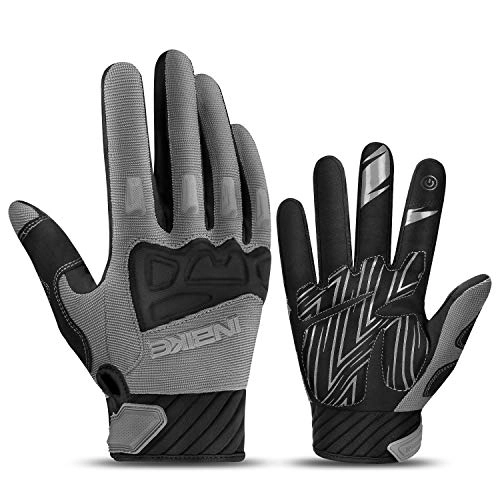 Mountain Bike Gloves : INBIKE Mountain Bike Gloves Cycling Mens MTB Road Cycle for Men Padded Bikes Bicycle Accessories Racing Tactical Gym Touchscreen Full Finger Womens Grey L