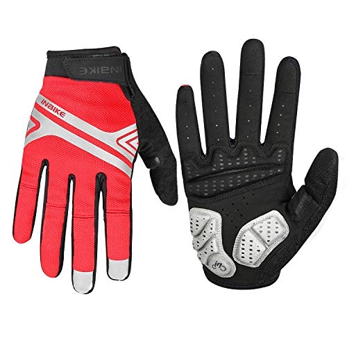 Mountain Bike Gloves : INBIKE Mountain Bike Gloves for Men, Screen Touch Cycling Gloves MTB Paded Full Finger Red M