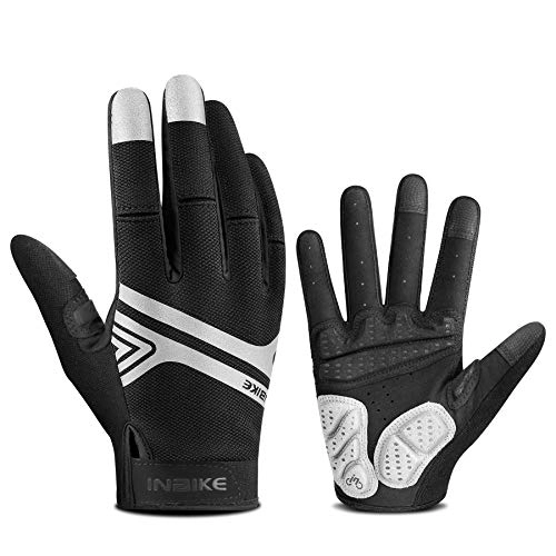 Mountain Bike Gloves : INBIKE Mountain Bike Gloves Men, Screen Touch Cycling Gloves MTB Paded Full Finger Black L