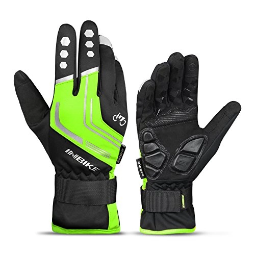 Mountain Bike Gloves : INBIKE Winter Cycling Gloves Full Finger Windproof for Men Mountain Bike Bicycle Glove Mens Racing (Green XL)