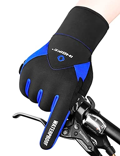 Mountain Bike Gloves : INBIKE Winter Ski Cycling Gloves Windproof Full Finger Running Gel Padded Bike Work Sport Motorcycle Biking (Blue 2XL)