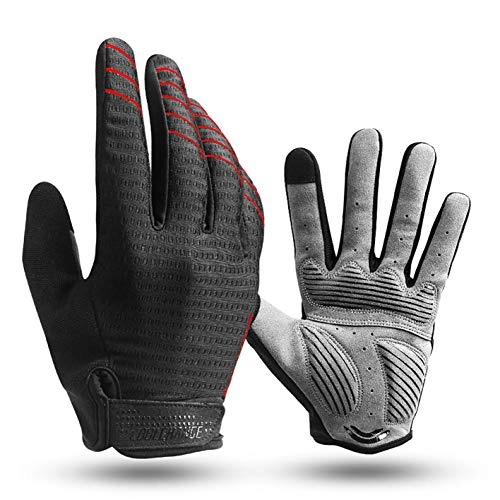 Mountain Bike Gloves : JOGVELO Cycle Full Finger Gloves, Mountain Bike Gloves Fox Gel Padded Road Breathable for Men Women （Red, L
