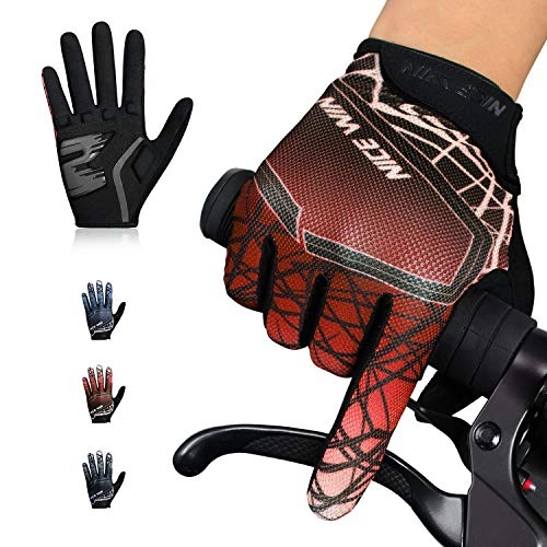 Mountain Bike Gloves : Kansoom Cycling-Gloves Breathable Gel-Padded Touchscreen full-finger - gloves, Mountain Road Bike Motorcycle gloves with Gradient Color Design for men / Women (Red, L)
