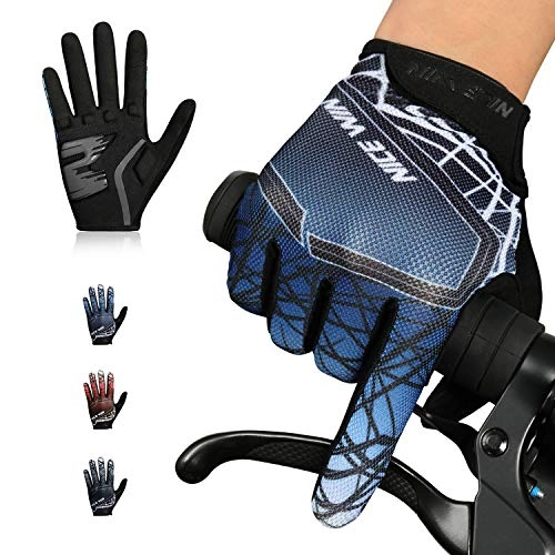 Mountain Bike Gloves : Kansoom Cycling-Gloves Breathable Gel-Padded Touchscreen full-finger - gloves, Mountain Road Bike Motorcycle gloves withGradient Color Design for men / Women (Blue, M)