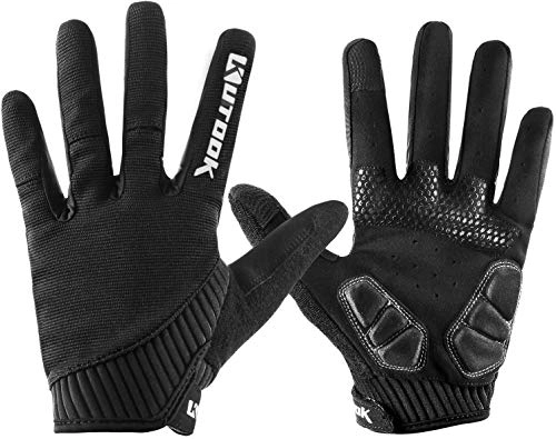 Mountain Bike Gloves : KUTOOK Autumn Gel Pad Full Finger Bike Gloves Finger Tip with Touch Screen Function (Black, X-Large)