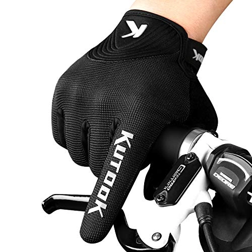 Mountain Bike Gloves : KUTOOK Cycling Gloves for Men Biking Gloves MTB Gloves Padded Road Bike Gloves Full Finger Black XX-Large