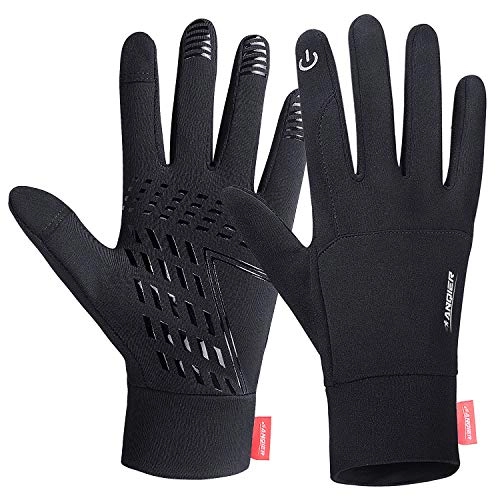 Mountain Bike Gloves : Lanyi Running Gloves Lightweight Cycling Sports Work Black Gloves Men Women Windproof Anti-Slip Touchscreen Compression Liner Gloves (M)