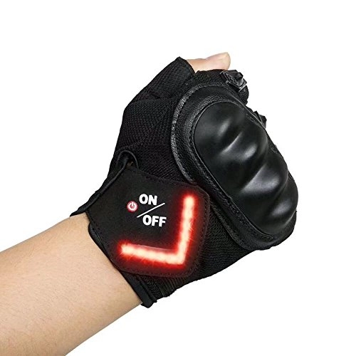 Mountain Bike Gloves : LED Cycling Gloves With Swivel Signal Warning Half Finger With Steering Light Gloves Non-Replaceable Battery Shockproof Skid Proof Breathable Unisex, Black-L