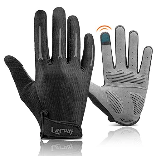 Mountain Bike Gloves : LERWAY Cycling Gloves Bike Gloves for Men / Women, Full Finger Biking Gloves Mens, MTB Gloves Breathable Touchscreen Anti-Skid Bicycle Gloves for MTB, Mountain Bike, Trek Bike(Black, L)