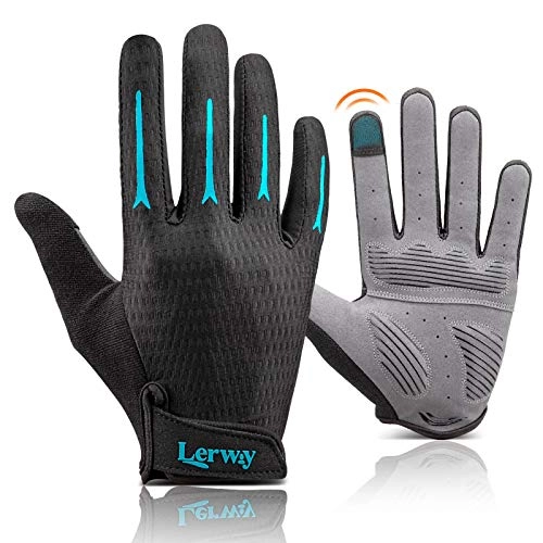 Mountain Bike Gloves : LERWAY Cycling Gloves Bike Gloves for Men / Women, Full Finger Biking Gloves Mens, MTB Gloves Breathable Touchscreen Anti-Skid Bicycle Gloves for MTB, Mountain Bike, Trek Bike(Blue, L)