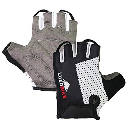 Mountain Bike Gloves : LuxoBike Cycling Gloves (Black - Half Finger, Large)