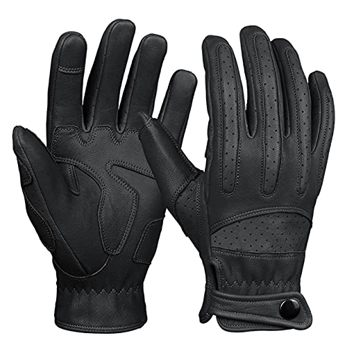 Mountain Bike Gloves : Mens Touch Screen Gloves Leather Motorcycle Glove Outdoor Full Finger Cycling Mountain Bicycle (Color : A Black)
