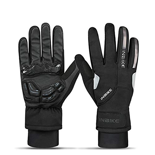 Mountain Bike Gloves : MJBDST Winter Thermal Bike Gloves Touch Screen MTB Bicycle Gloves with Thick Gel Padded Men Reflection Skiing Cycling Gloves(Suitable for Men, Women And Skiers), Black, XXL