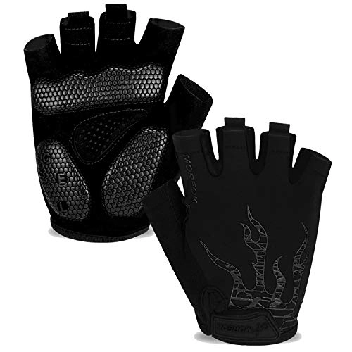 Mountain Bike Gloves : MOREOK Mens Cycling Gloves, Half Finger Biking Glove MTB DH Road Bicycle Gloves Gel Pad Shock-Absorbing Anti-Slip Breathable Motorcycle Mountain Bike Gloves Unisex Women AK050-Black-M