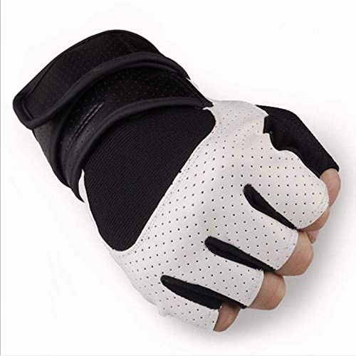 Mountain Bike Gloves : NUBAO Men's sports gloves cycling fitness half-finger mountain bike gloves cycling wrist (Color : White, Size : 9.5cm)