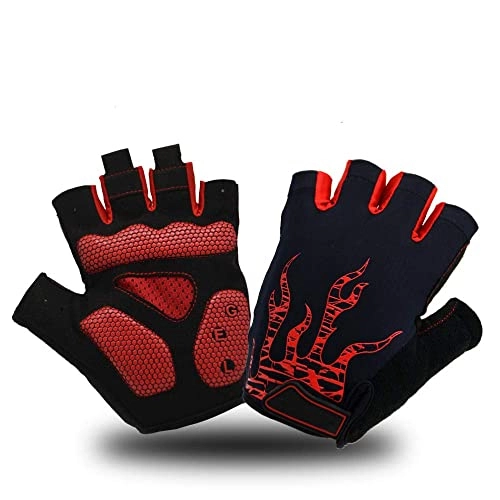 Mountain Bike Gloves : NUBAO Mountain road bike riding half finger gloves outdoor sports gloves (Color : Red, Size : M)