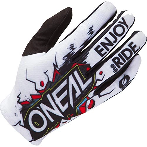 Mountain Bike Gloves : O'NEAL | Cycling-Glove | Motocross MX MTB DH FR Downhill Freeride | Durable, flexible materials, ventilated palm | Matrix Youth Glove Villain | Kids | White Multi | Size M