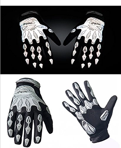 Mountain Bike Gloves : QEPAE Reflective Renden Cycling Gloves Sports Gel Gloves New, White, M