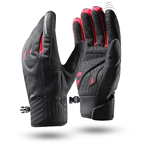 Mountain Bike Gloves : Rahhint Cycling Gloves Winter Thermal Gloves Men Women Waterproof Gloves Touch Screen Bike Gloves Windproof Anti-slip Shock-Absorbing Padded Gloves for Running Driving Hiking Riding, Black