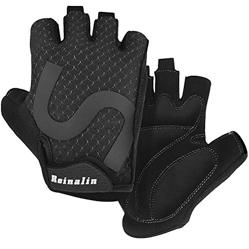 Mountain Bike Gloves : Reinalin Cycling Gloves Mountain Road Bike Gloves Half Finger Bicycle Gloves Shock-Absorbing Anti-Slip Breathable MTB Road Biking Gloves for Men / Women (L)