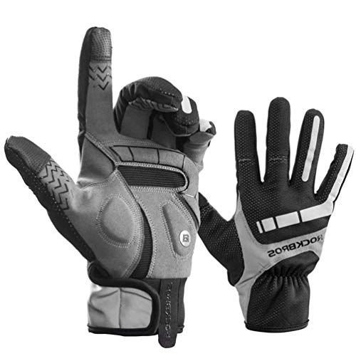 Mountain Bike Gloves : ROCKBROS Cycling Gloves Windproof Full Finger Warm Touch Screen Gel Bike Gloves Anti-Slip Shockproof Padded Spring Reflective Gloves for MTB BMX Road Bike Motor Cycling Men Women