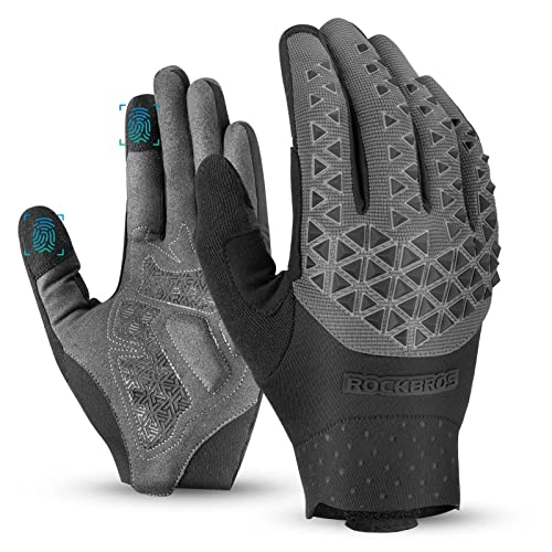 Mountain Bike Gloves : ROCKBROS Mountain Bike Gloves Cycling Gloves Biking Gloves for Men Women Full Finger Touch Screen Anti-Slip Shock-Absorbing MTB Gloves Road Bicycle Gloves
