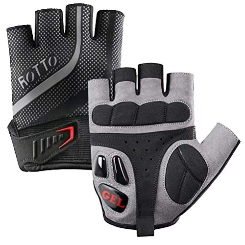 Mountain Bike Gloves : ROTTO Cycling Gloves MTB Gloves Fingerless Bike Gloves for Men Women with Gel and SBR Padding (Black-Grey, M)