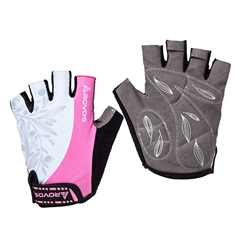 Mountain Bike Gloves : ROVOS Women’s Light Non-Slip Shock-Absorbing Half Finger Padded Cycling Gloves Breathable Mountain Biking Riding Gym Sport Gloves (Pink, Medium)